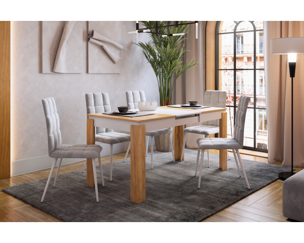 Стол обеденный раздвижной Гермес 2 дуб крафт золотой / белое дерево Стол обеденный раздвижной Гермес 2 дуб крафт золотой / белое дерево