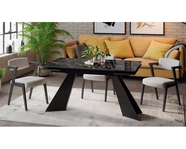 Стол обеденный Гермес черный муар / черный мрамор Стол обеденный Гермес черный муар / черный мрамор