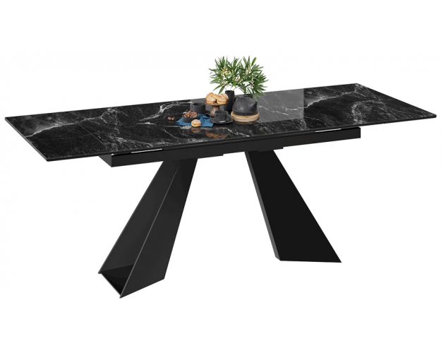 Стол обеденный Гермес черный муар / черный мрамор Стол обеденный Гермес черный муар / черный мрамор